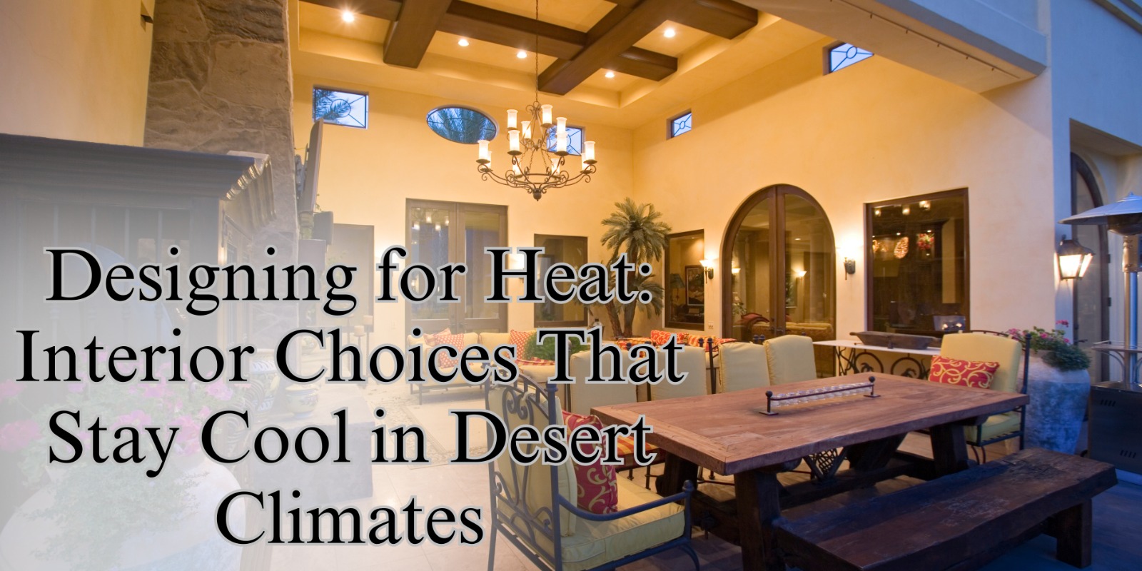 Minimal French-inspired living room with light furniture, marble floors, and airy curtains — designed for heat control in desert climate